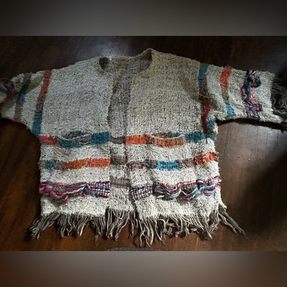 Multicolor Fringe Sweater 3/4 length sleeves